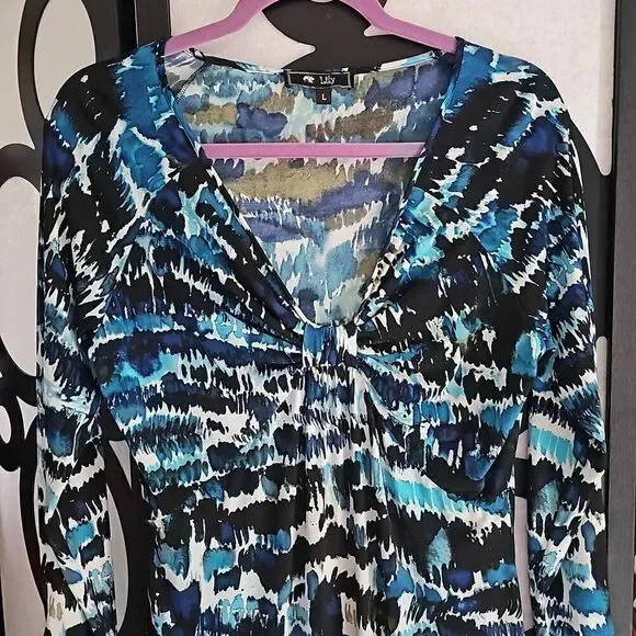 Lily A-line, longsleeve, multicolored dress. Size Large - Picture 8 of 8